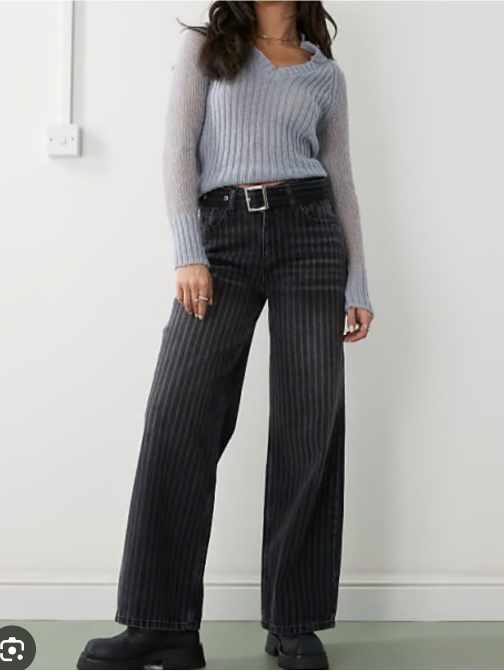 The Ragged Priest Mobster Wide Leg Pinstripe Jeans New Size 24x30 New